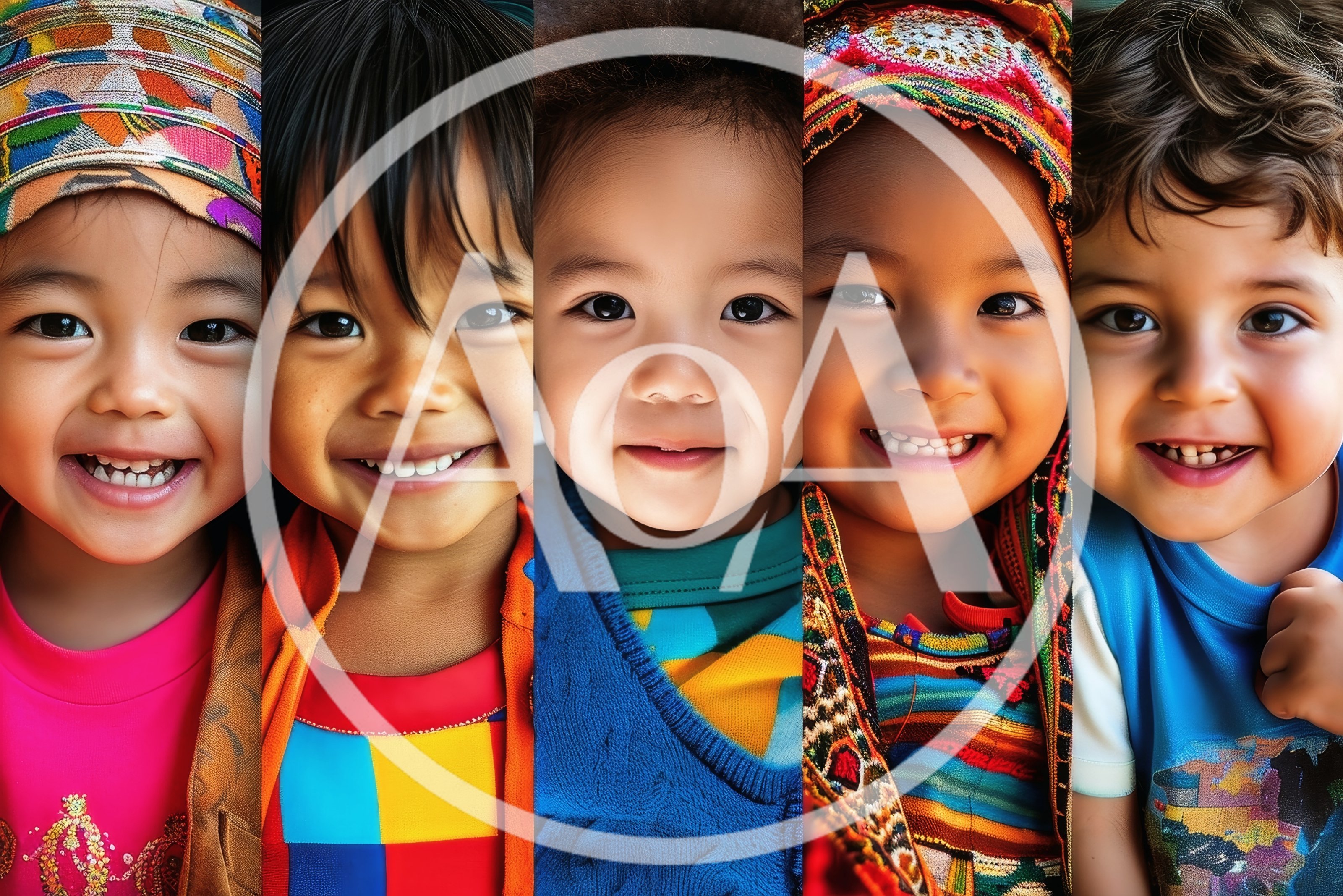 Collage of Diverse Children Smiling in Traditional Clothing