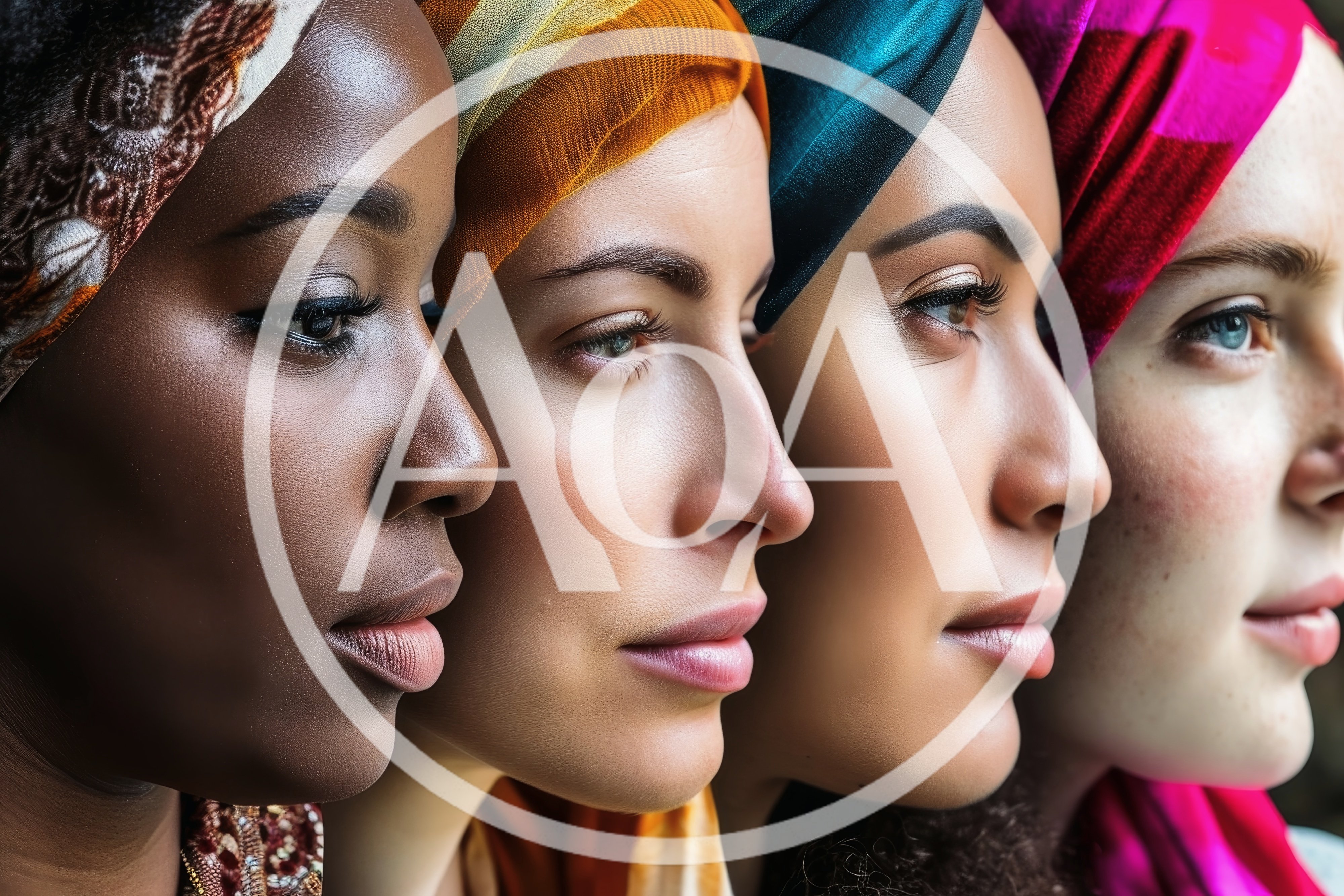 Diverse Women Wearing Colorful Hijabs In Profile