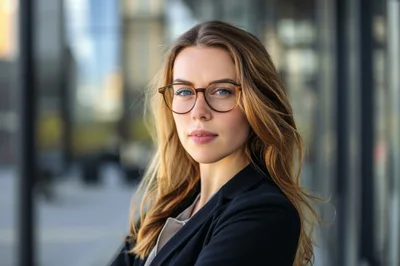 Professional Businesswoman With Glasses Standing In Modern Office