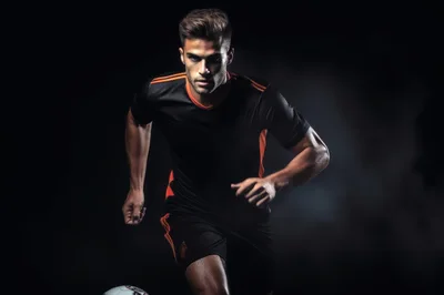Professional Soccer Player Running With Ball In Studio
