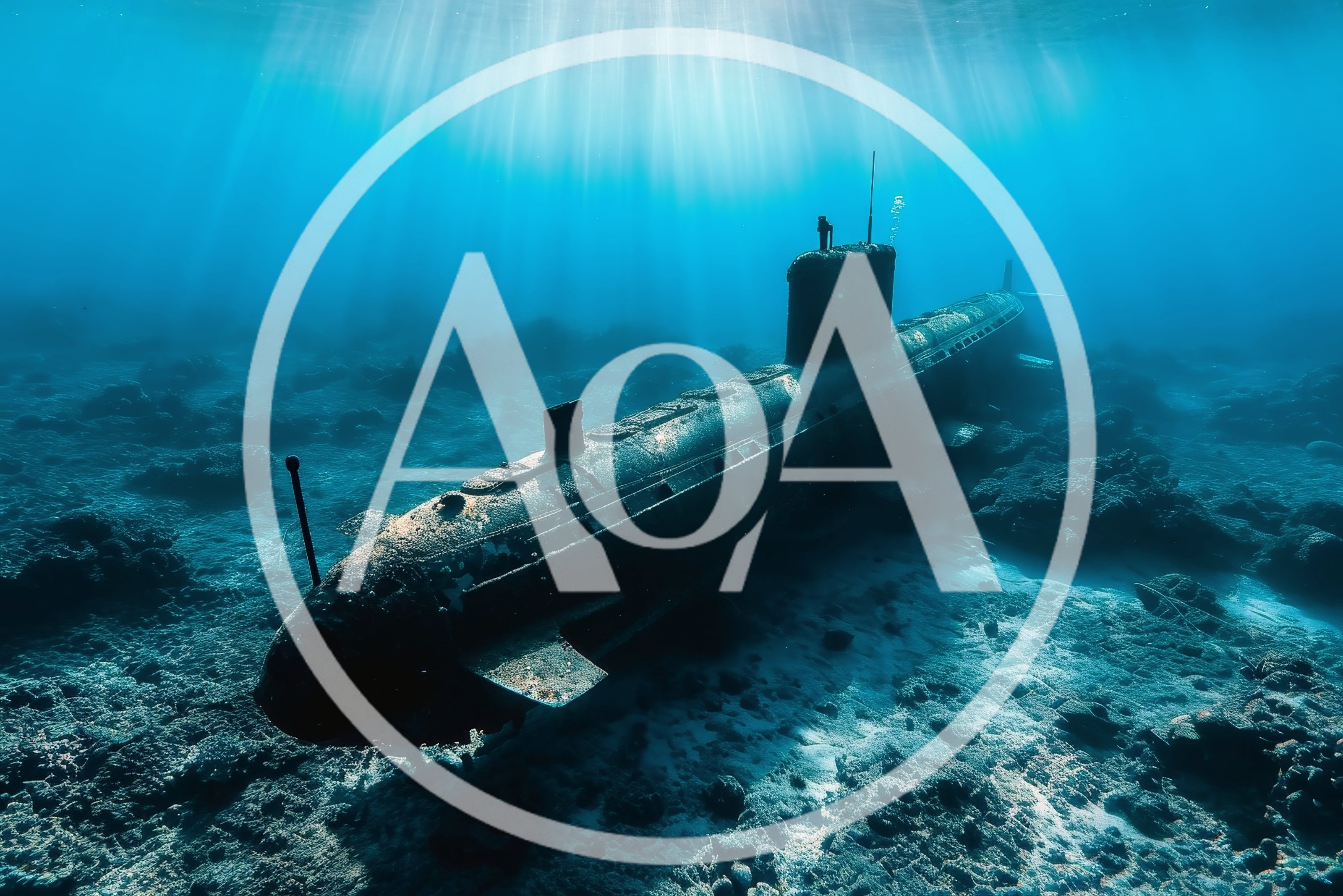 Sunken Submarine Resting On The Ocean Floor