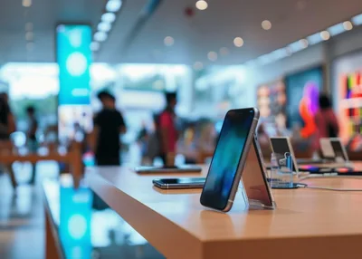 Smartphone Display On A Table In An Apple Store