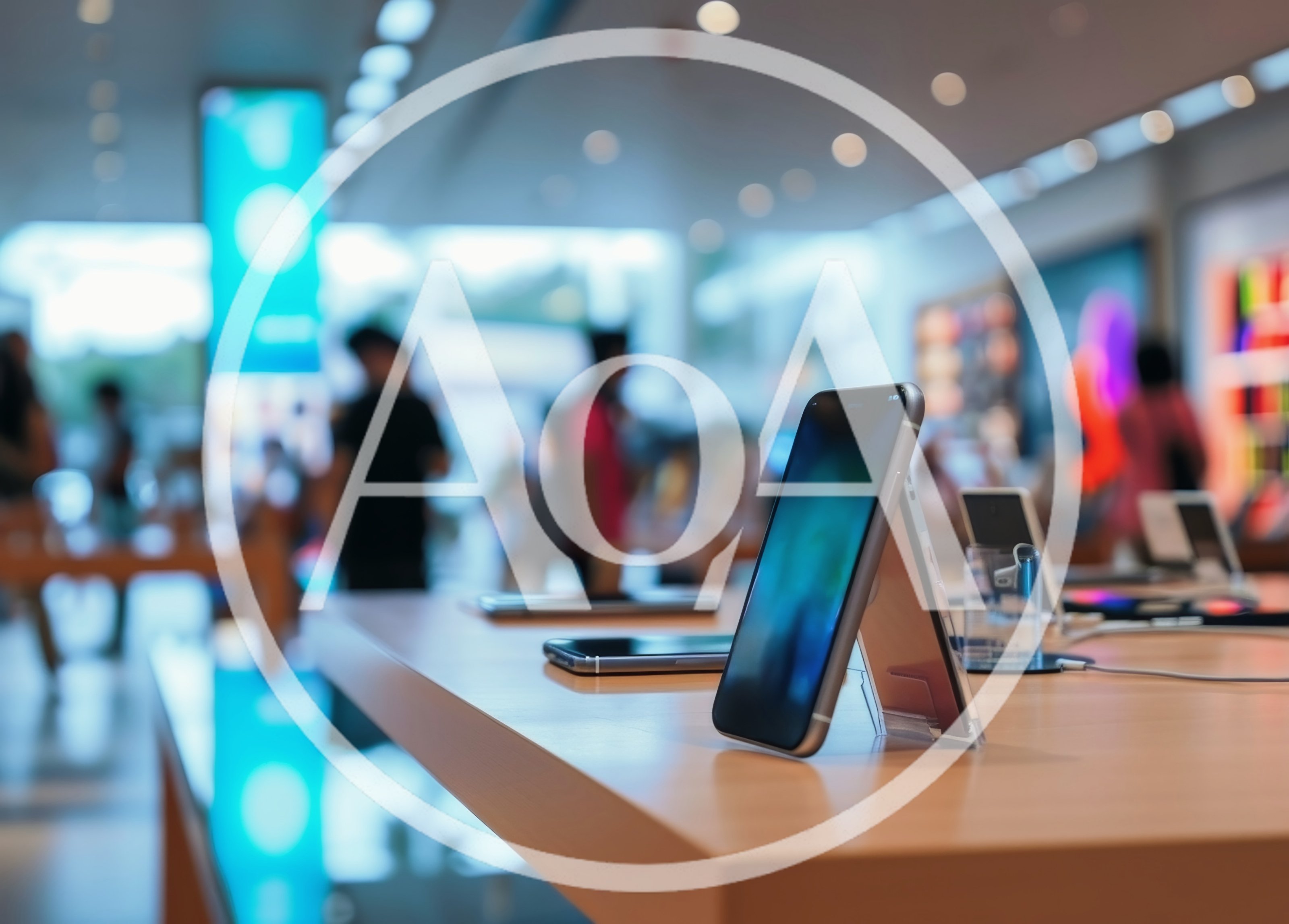 Smartphone Display On A Table In An Apple Store