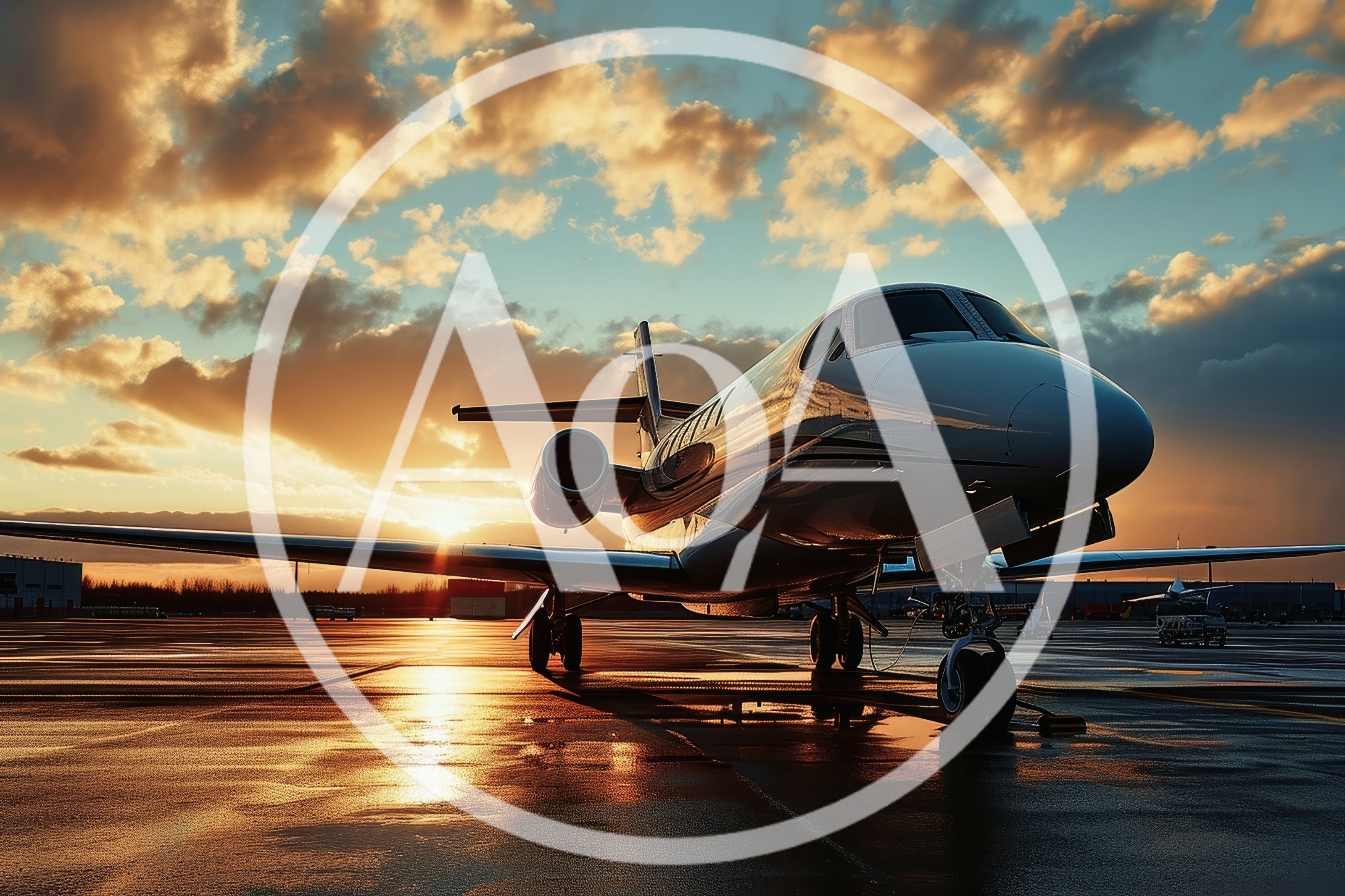 Private Jet Parked On Tarmac At Sunset