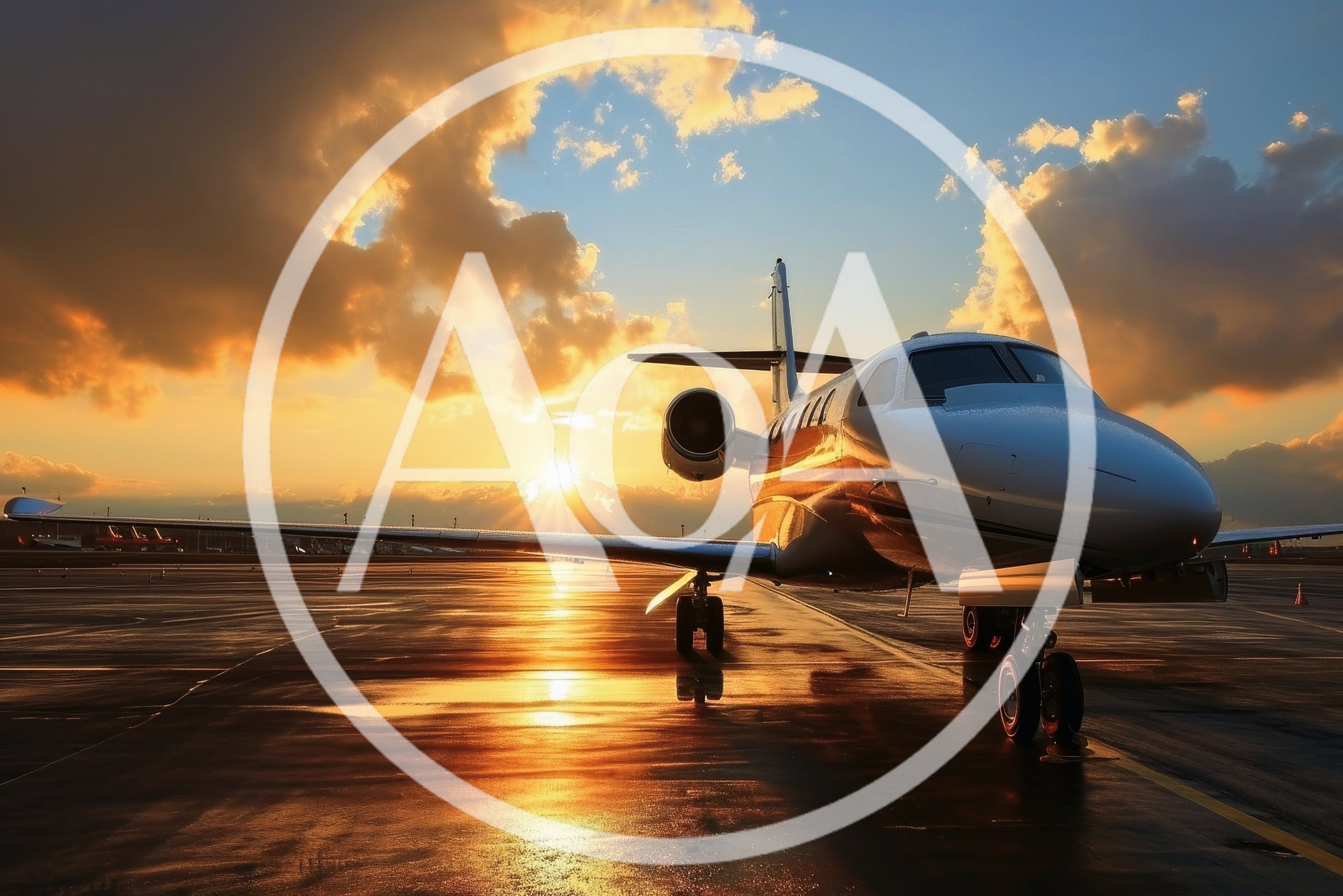 Private Jet Parked On Tarmac At Sunset