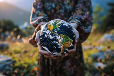 Person Holding A Miniature Globe In Nature
