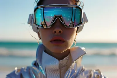 Futuristic Woman Wearing High Tech Digital Goggles