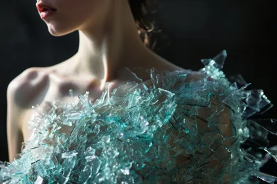 Fashion Model Wearing Avant Garde Broken Glass Dress