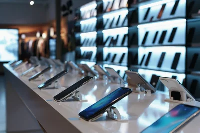Modern Smartphone Display In A Retail Electronics Store