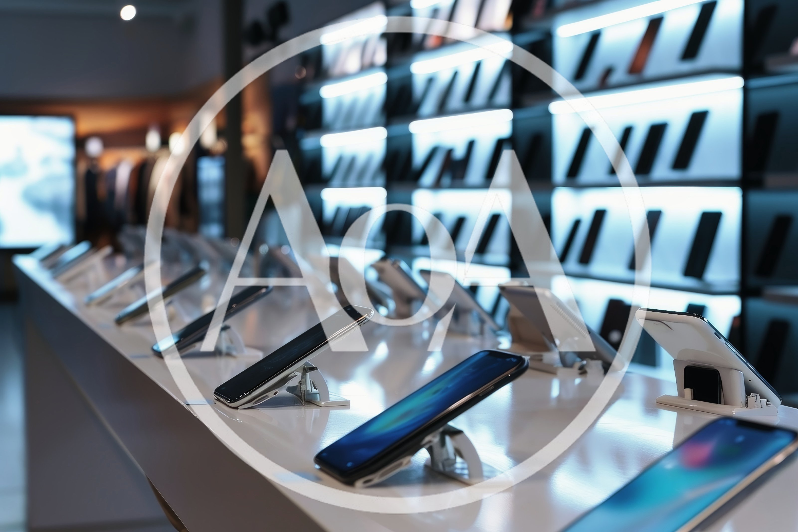 Modern Smartphone Display In A Retail Electronics Store