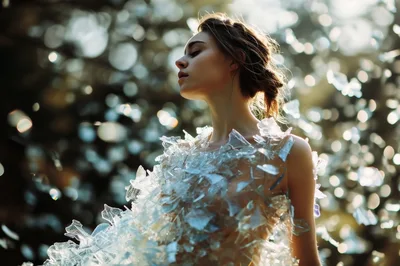 Ethereal Woman Wearing A Shimmering Crystal Glass Dress