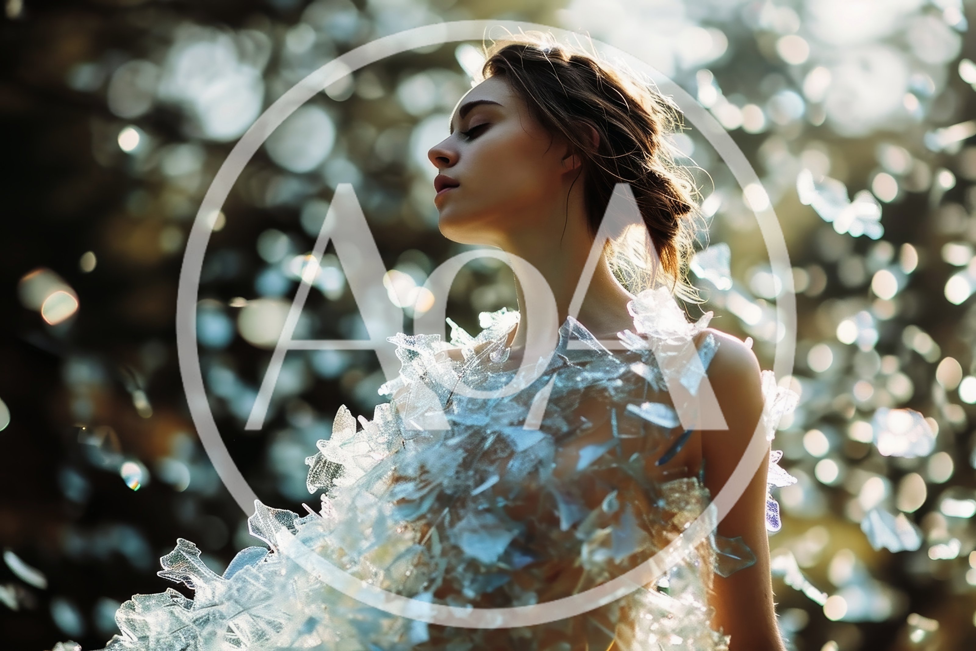 Ethereal Woman Wearing A Shimmering Crystal Glass Dress