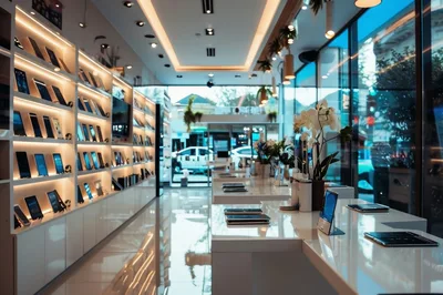 Modern Electronics Store Interior With Display Shelves