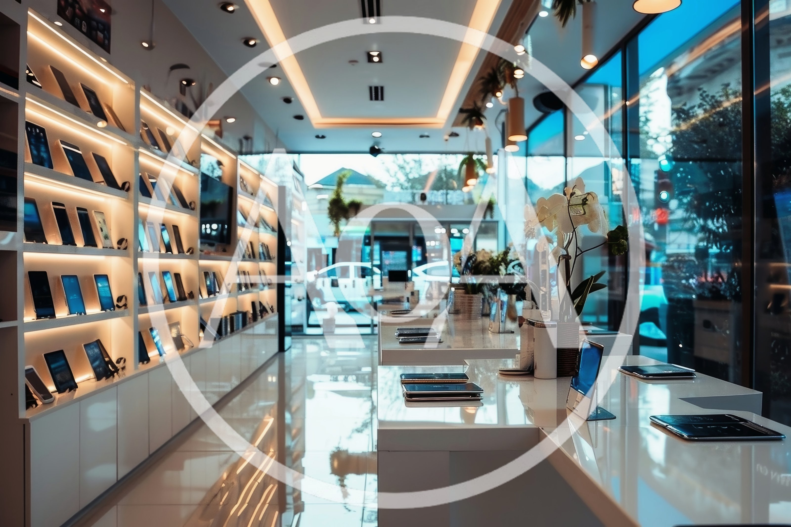 Modern Electronics Store Interior With Display Shelves