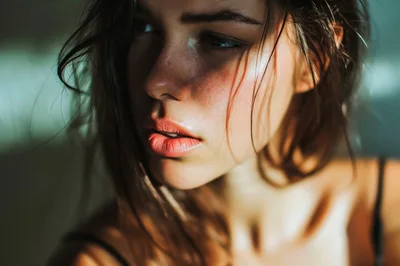 Close Up Portrait Of A Young Woman With Wet Skin