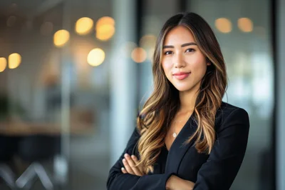 Professional Asian Businesswoman Standing With Arms Crossed