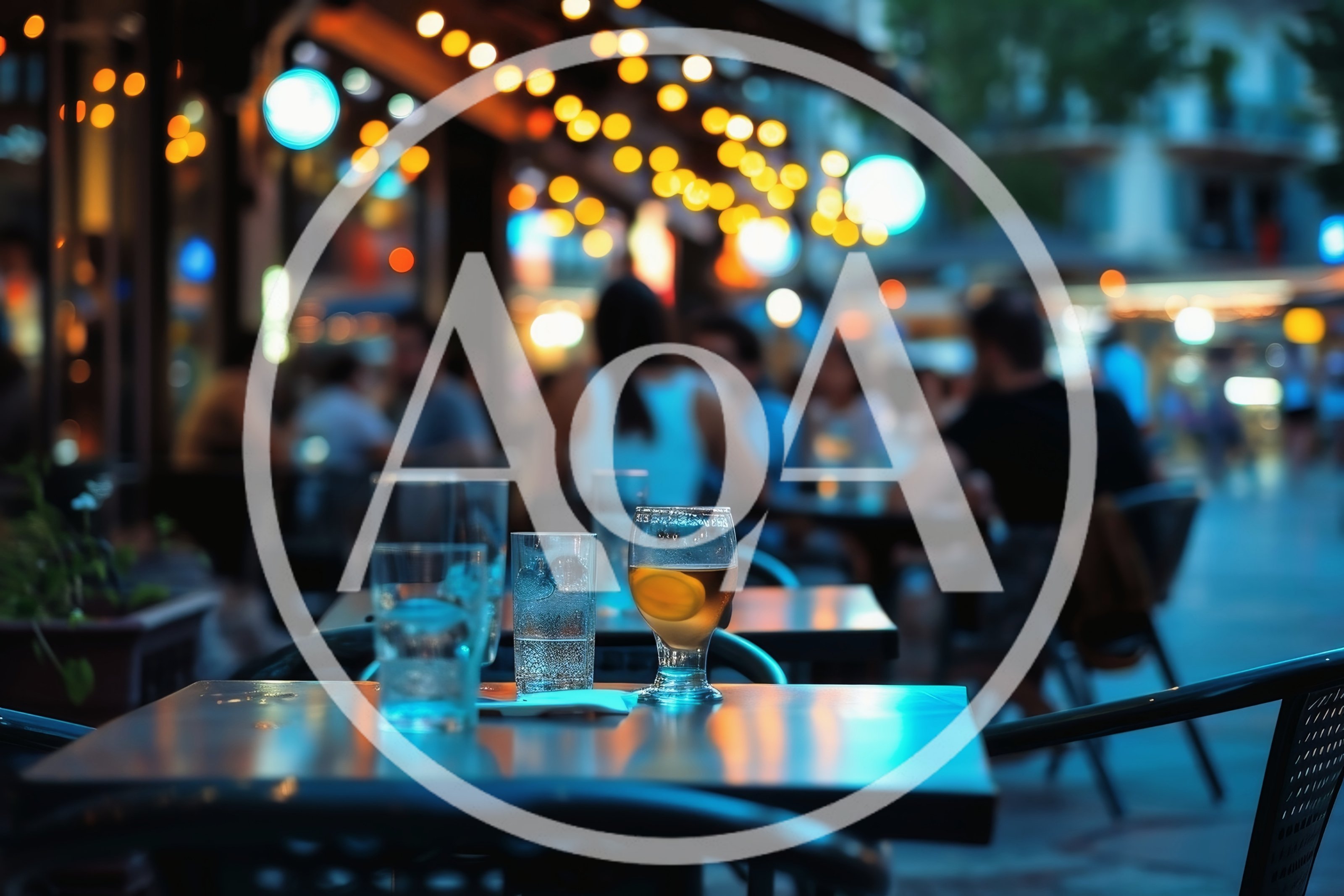 Outdoor Cafe Table With Drinks At Twilight