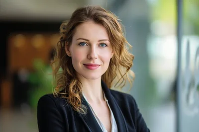 Professional Businesswoman Smiling In A Modern Office Setting