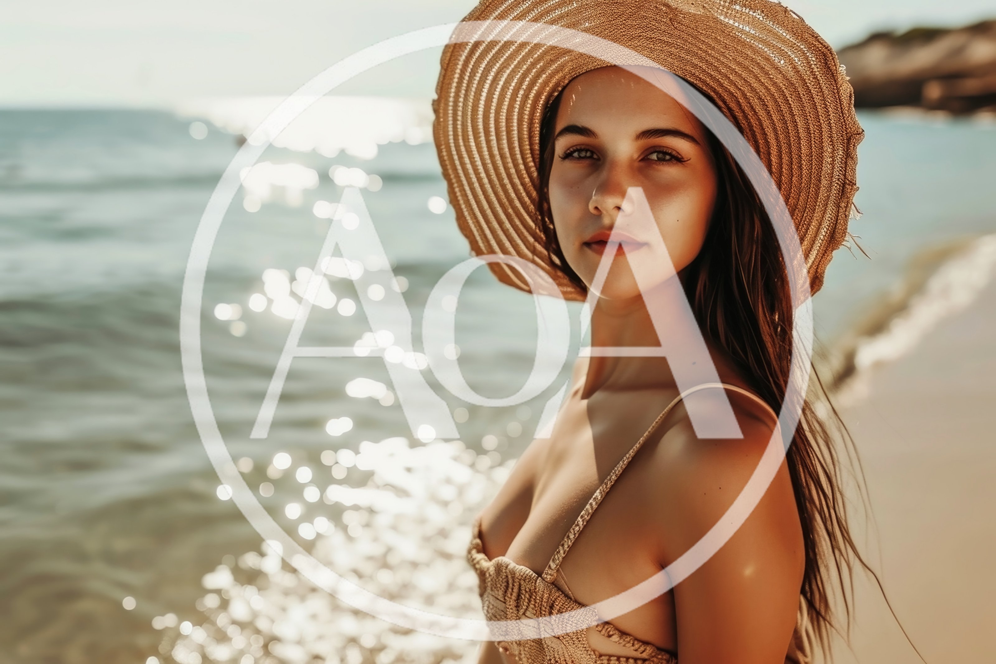 Young Woman Wearing Straw Hat On Sunny Beach