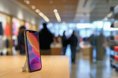 Smartphone Displayed On A Wooden Table In Retail Store
