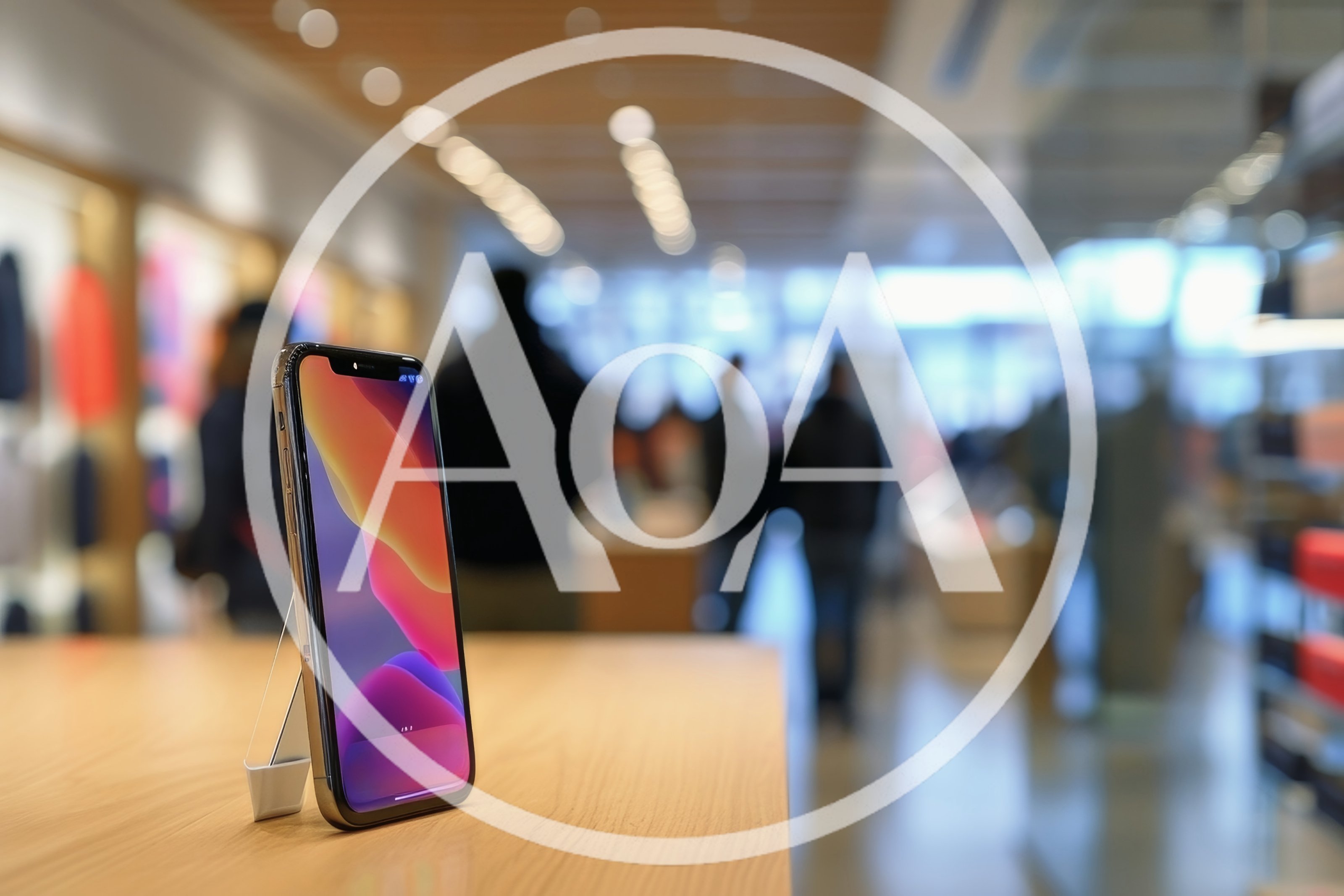 Smartphone Displayed On A Wooden Table In Retail Store