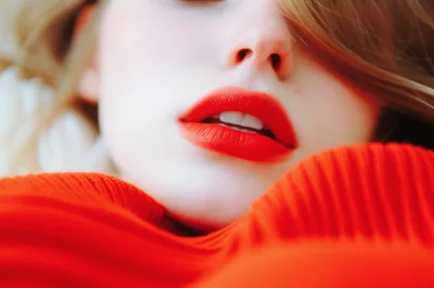 Close Up Of Woman With Bright Red Lipstick