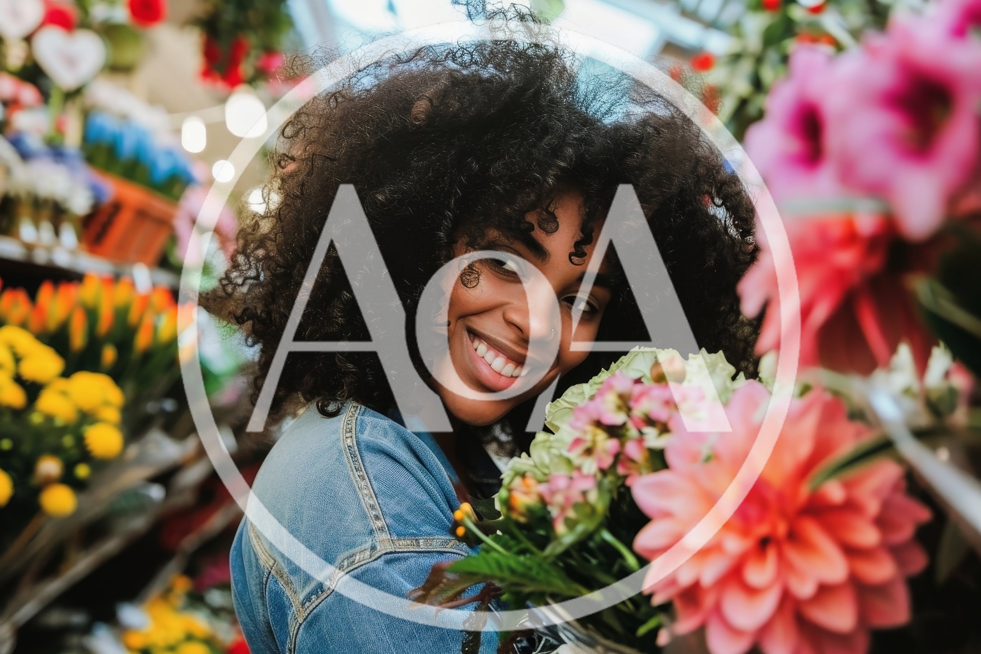 Smiling Young Woman Holding Flowers In A Flower Shop