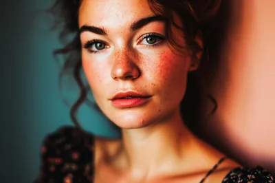 Portrait Of A Young Woman With Freckles