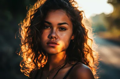 Portrait Of A Young Woman With Curly Hair