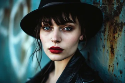 Portrait Of A Young Woman Wearing A Fedora