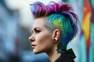 Profile Portrait Of A Woman With Colorful Mohawk Hair