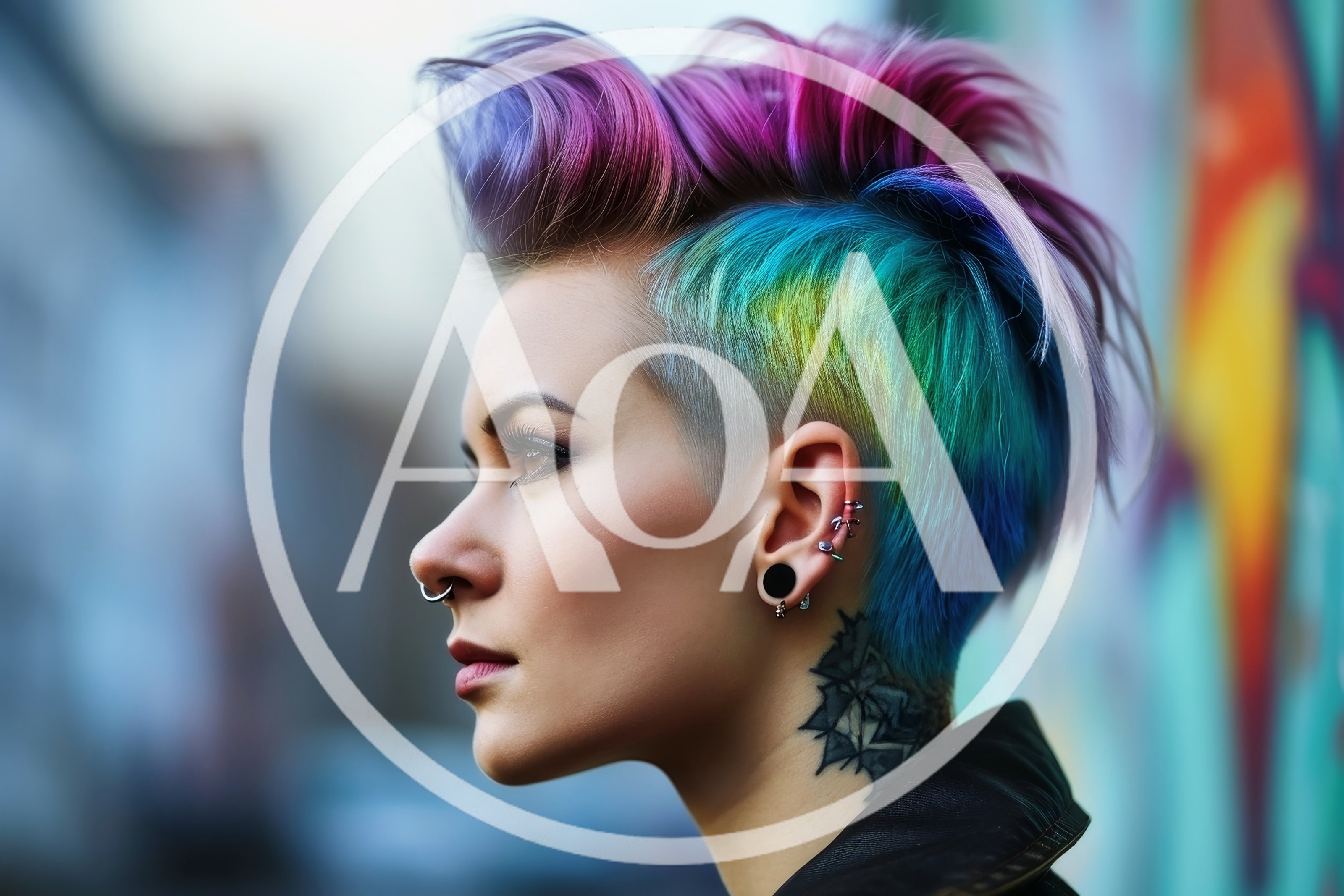 Profile Portrait Of A Woman With Colorful Mohawk Hair