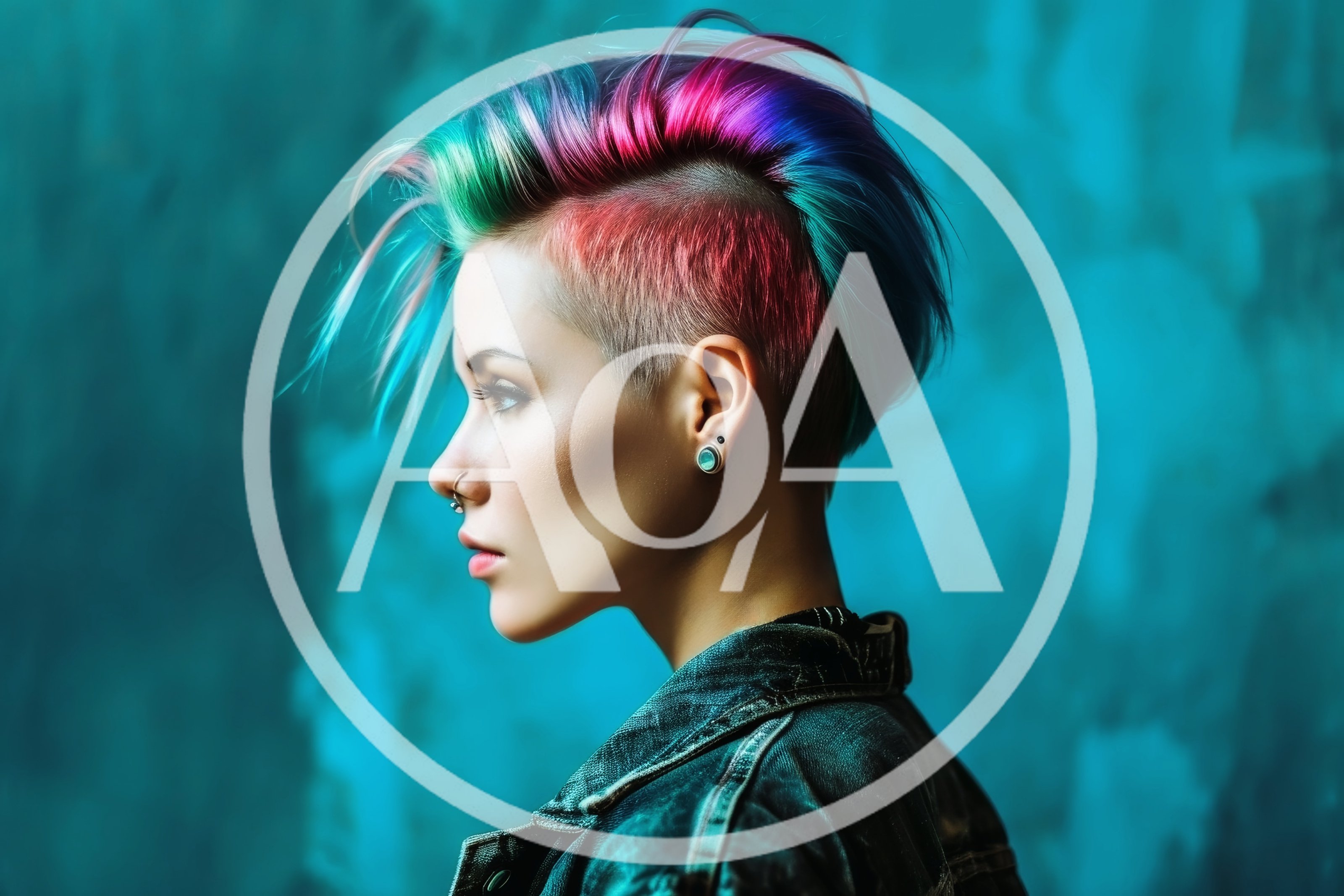 Profile Portrait Of A Woman With Rainbow Mohawk Hairstyle