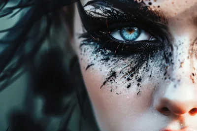Close Up Portrait Of Woman With Artistic Dark Makeup