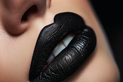 Close Up Of Woman With Black Lipstick