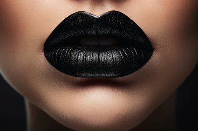 Close Up Of Woman With Black Lipstick