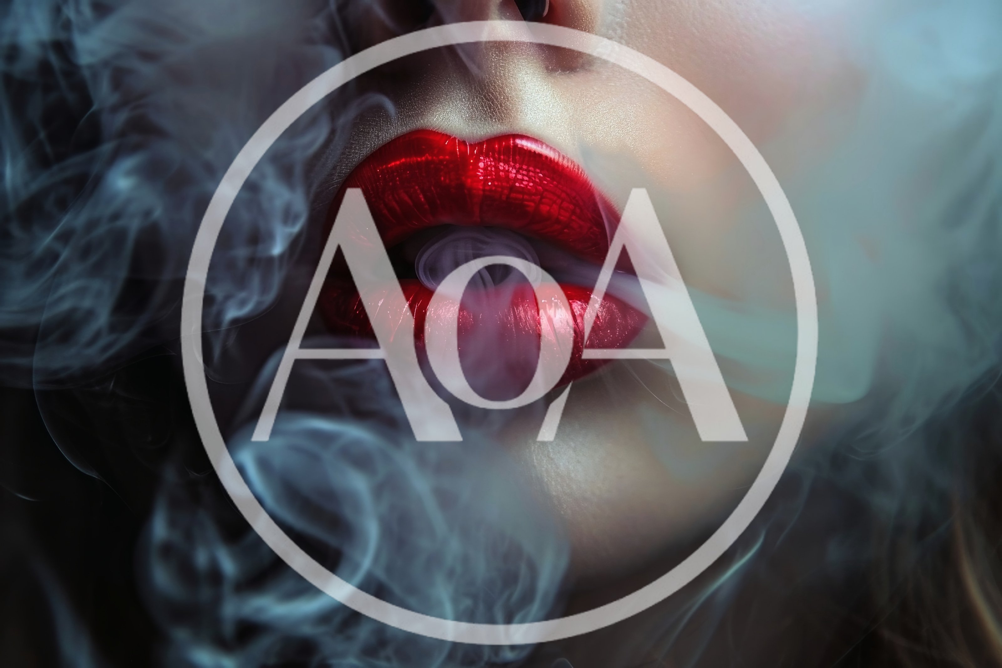 Close Up Of Woman With Red Lips Exhaling Smoke
