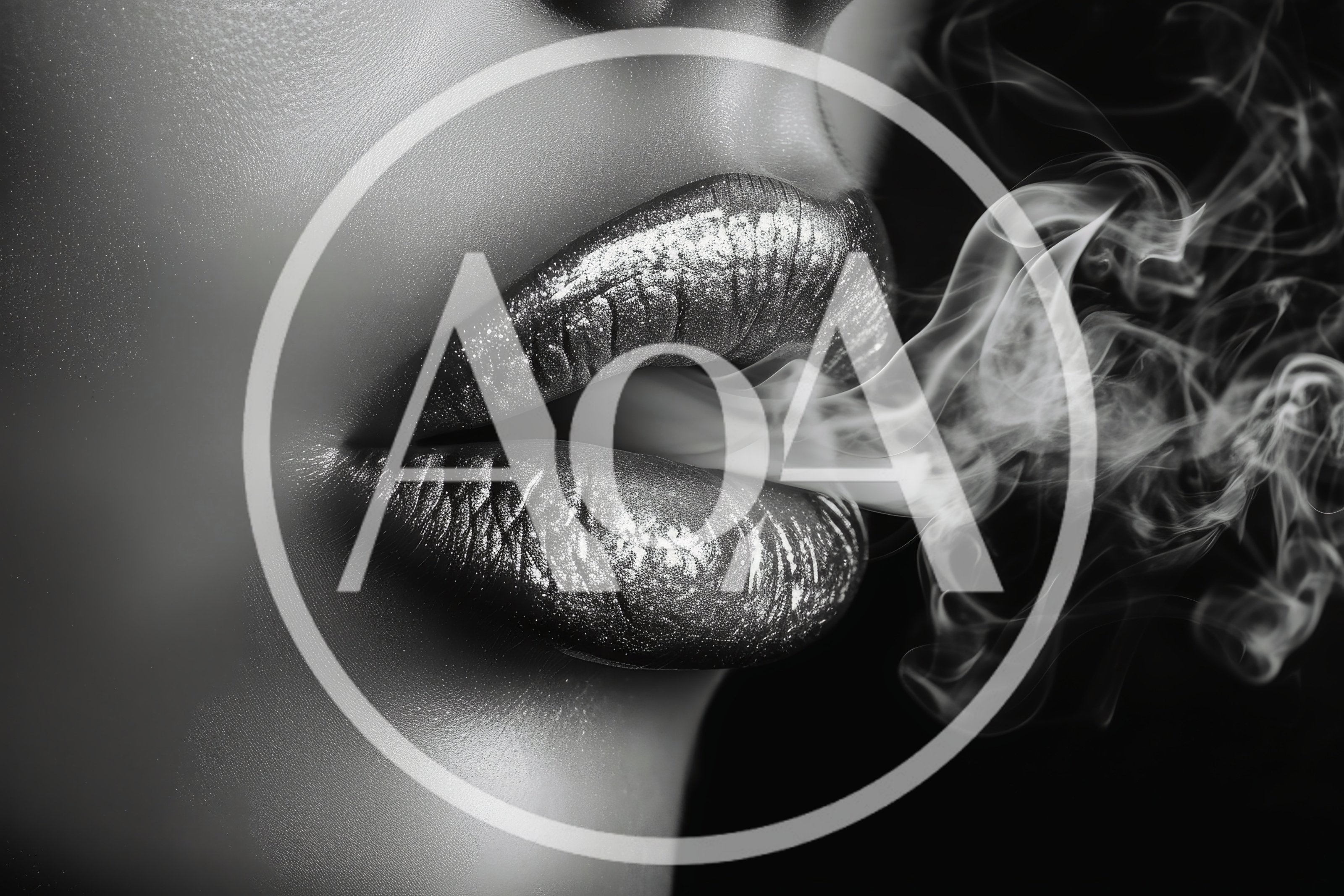 Close Up Of Woman With Metallic Lips Exhaling Smoke