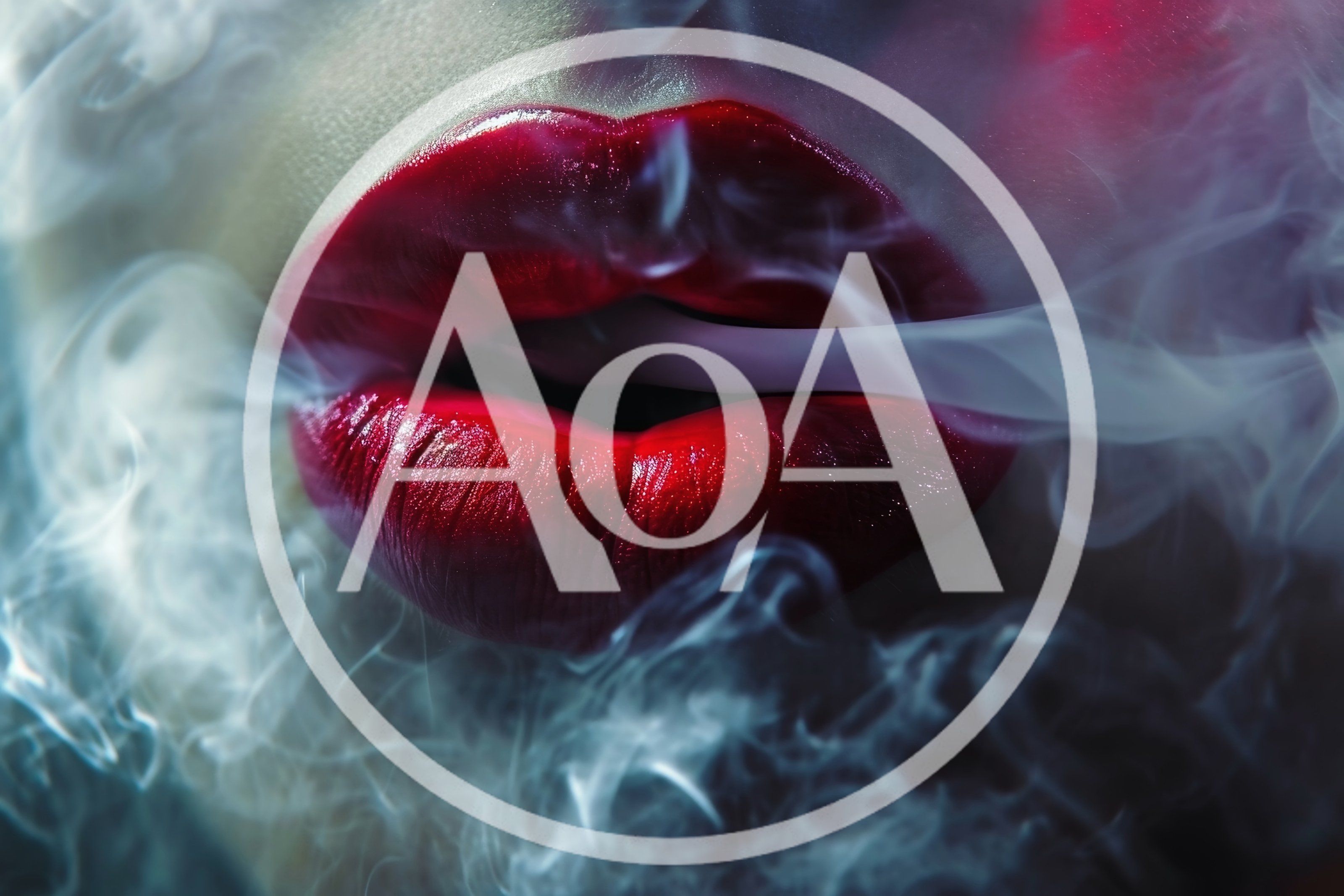 Close Up Of Woman With Red Lips Exhaling Smoke