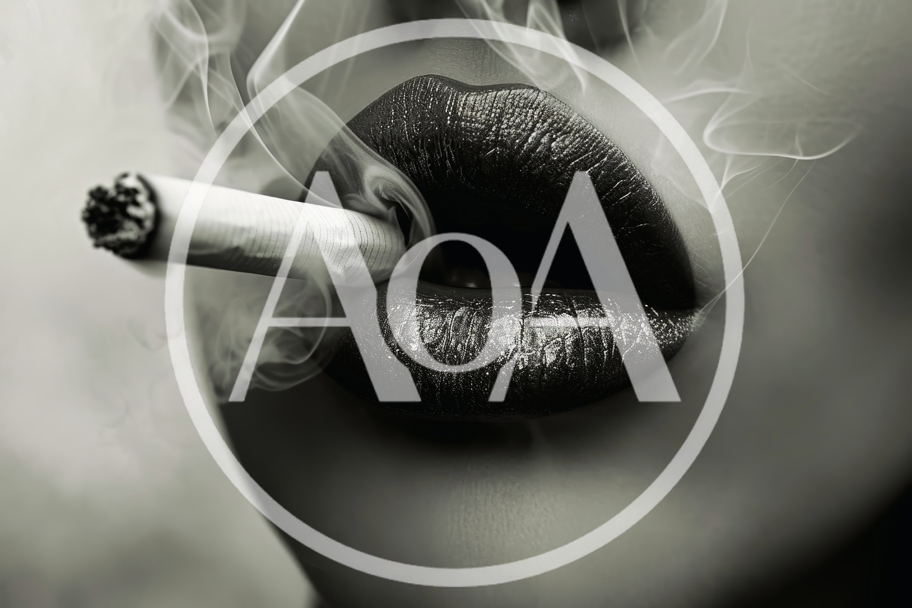 Close Up Of Woman Smoking With Metallic Lipstick