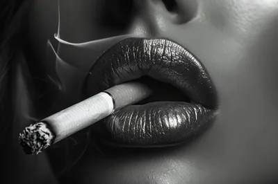 Close Up Of Woman Smoking A Cigarette