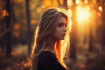 Portrait Of A Young Woman In Golden Hour Sunlight