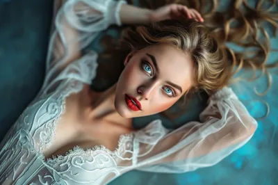 Portrait Of A Beautiful Woman In White Lace Lingerie