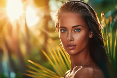 Portrait Of A Beautiful Woman In Tropical Sunlight