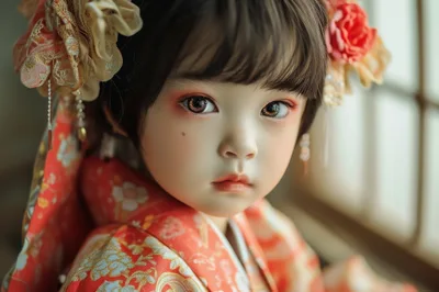 Portrait Of A Young Girl In Traditional Japanese Kimono
