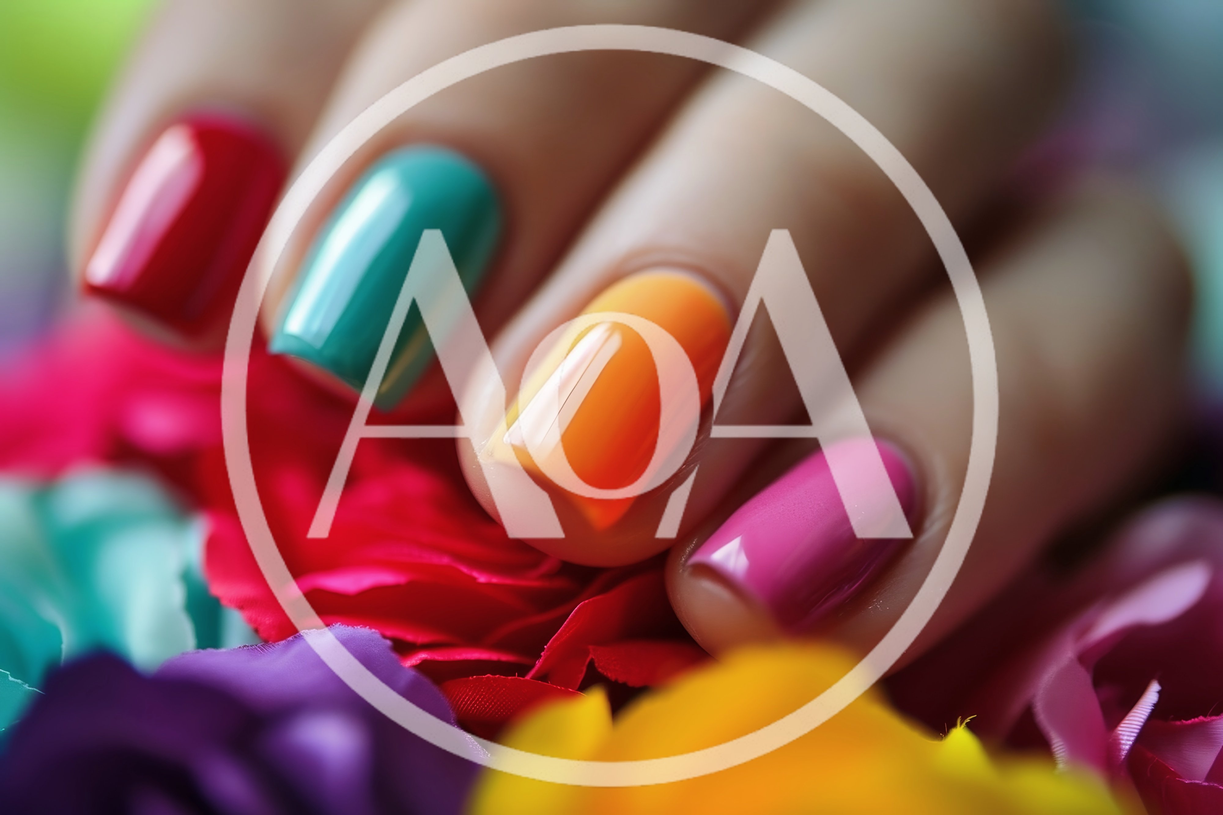 Close Up Of Hand With Multicolored Manicure