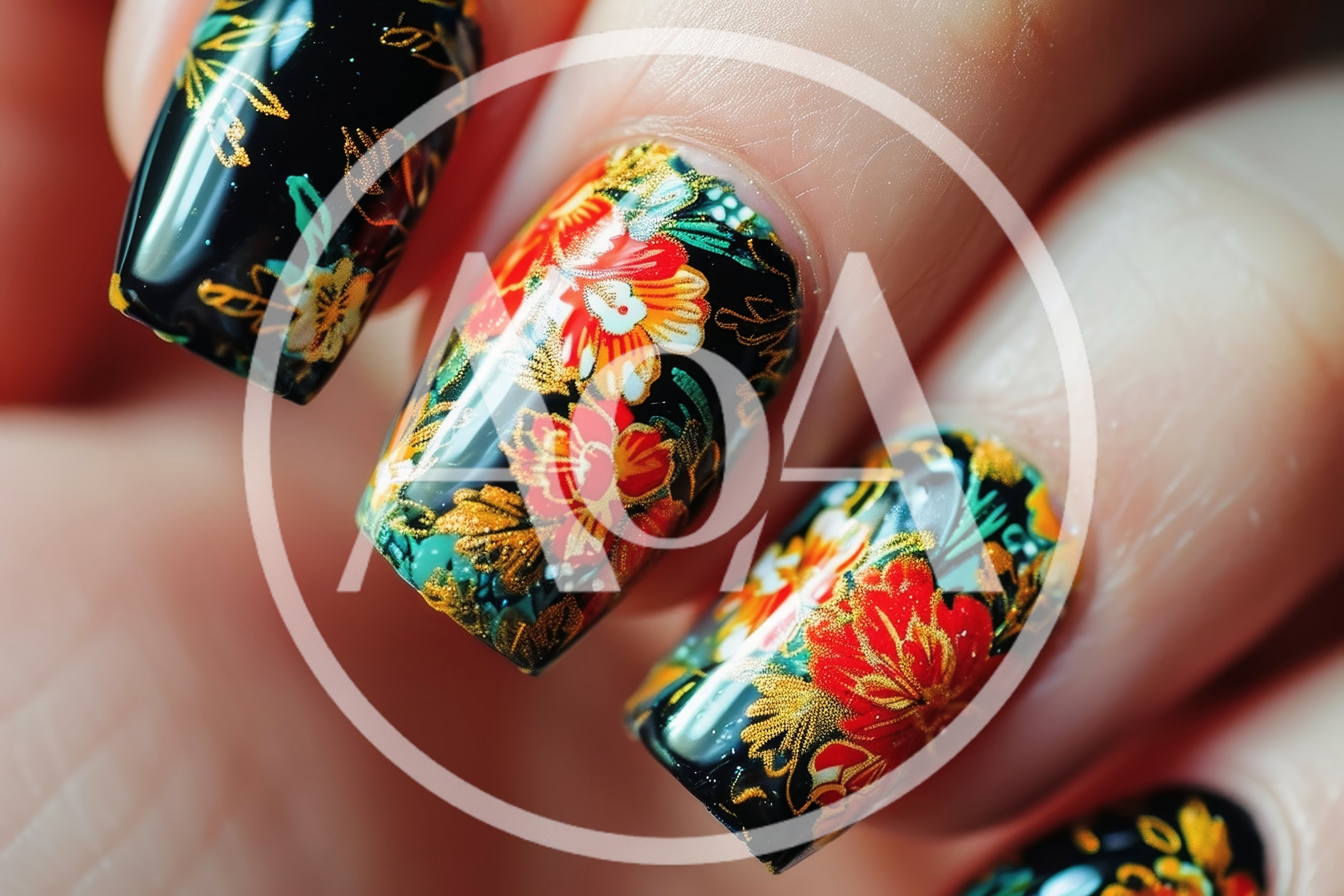 Close Up Of Intricate Floral Nail Art Design