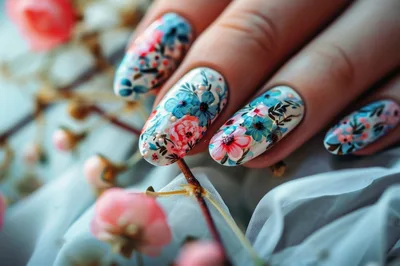 Floral Nail Art Design With Delicate Spring Flowers