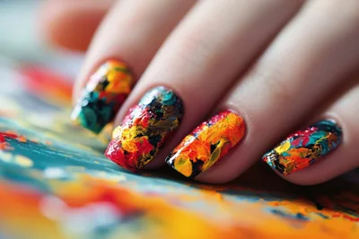 Close Up Of Artistic Abstract Painted Fingernails
