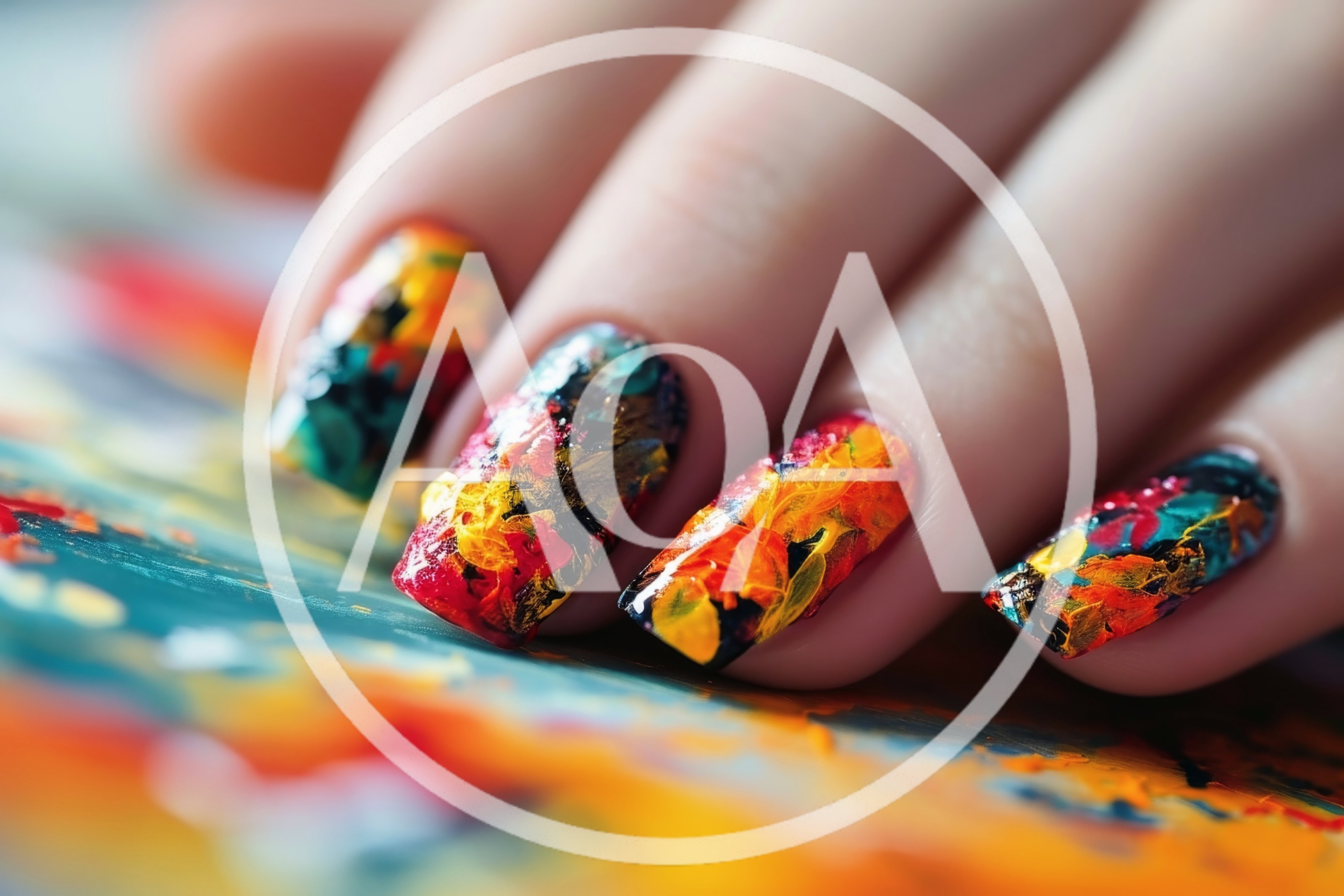Close Up Of Artistic Abstract Painted Fingernails